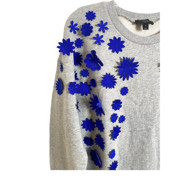 J.Crew blue 3D floral‎ crew neckline gray sweater small - Picture 5 of 8